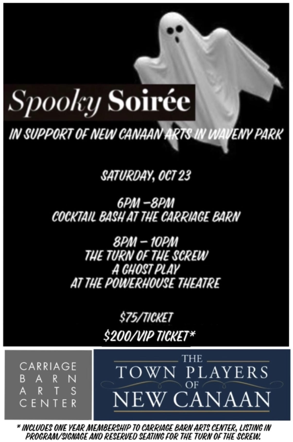 Event Details for the Spooky Soiree of the Carriage Barn Arts and Town Players of New Canaan Powerhouse Theatre