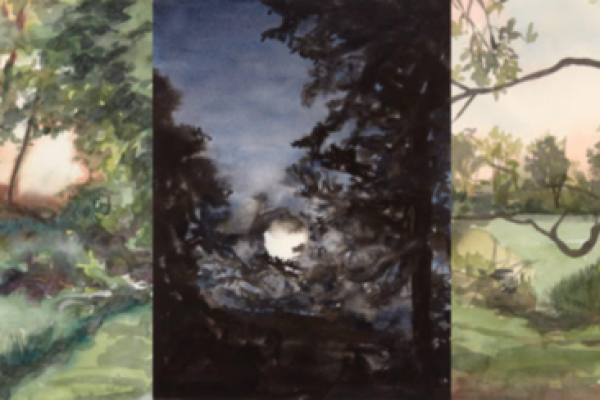 Image showing three paintings of the moon side by side